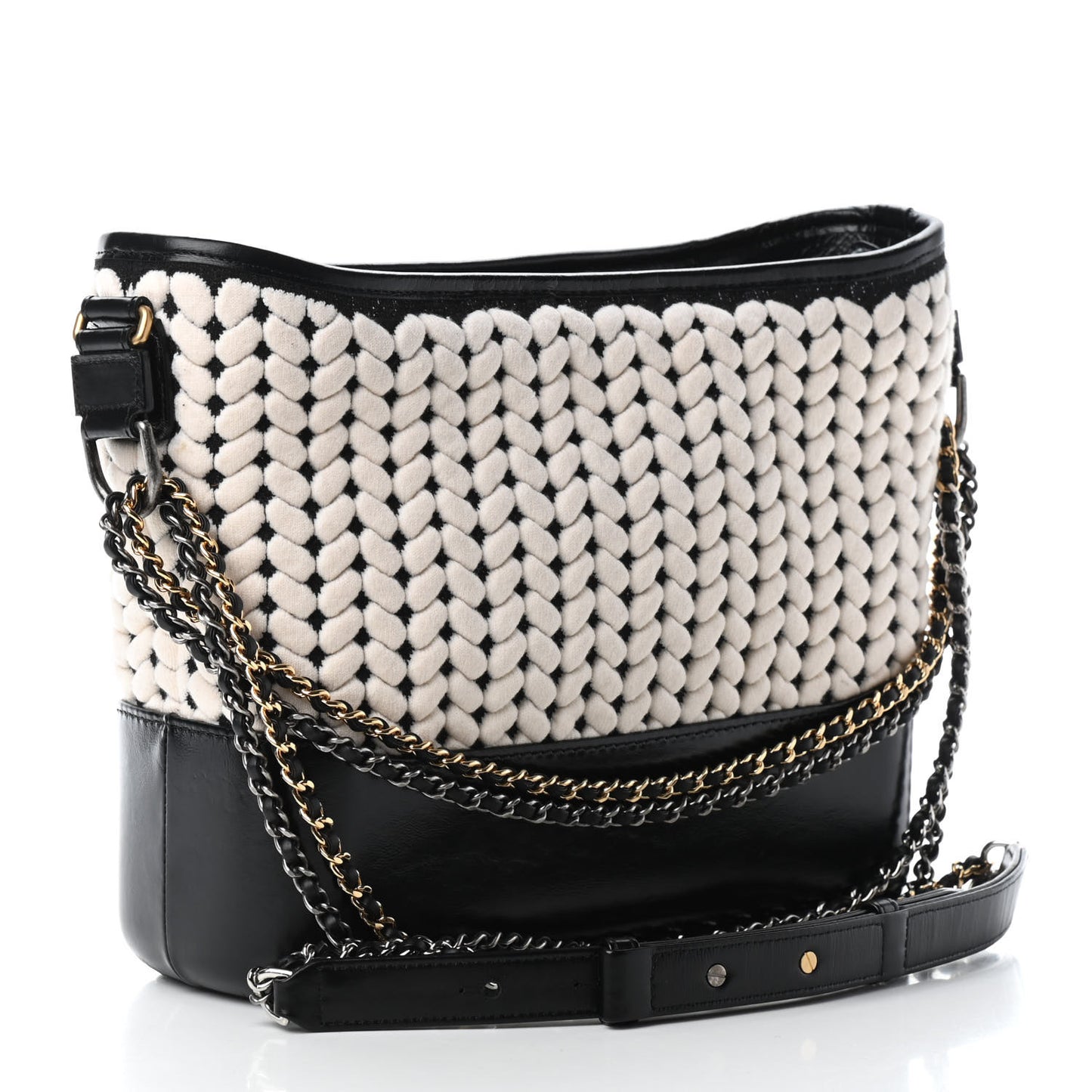 Wool Calfskin Medium Gabrielle Hobo Black White