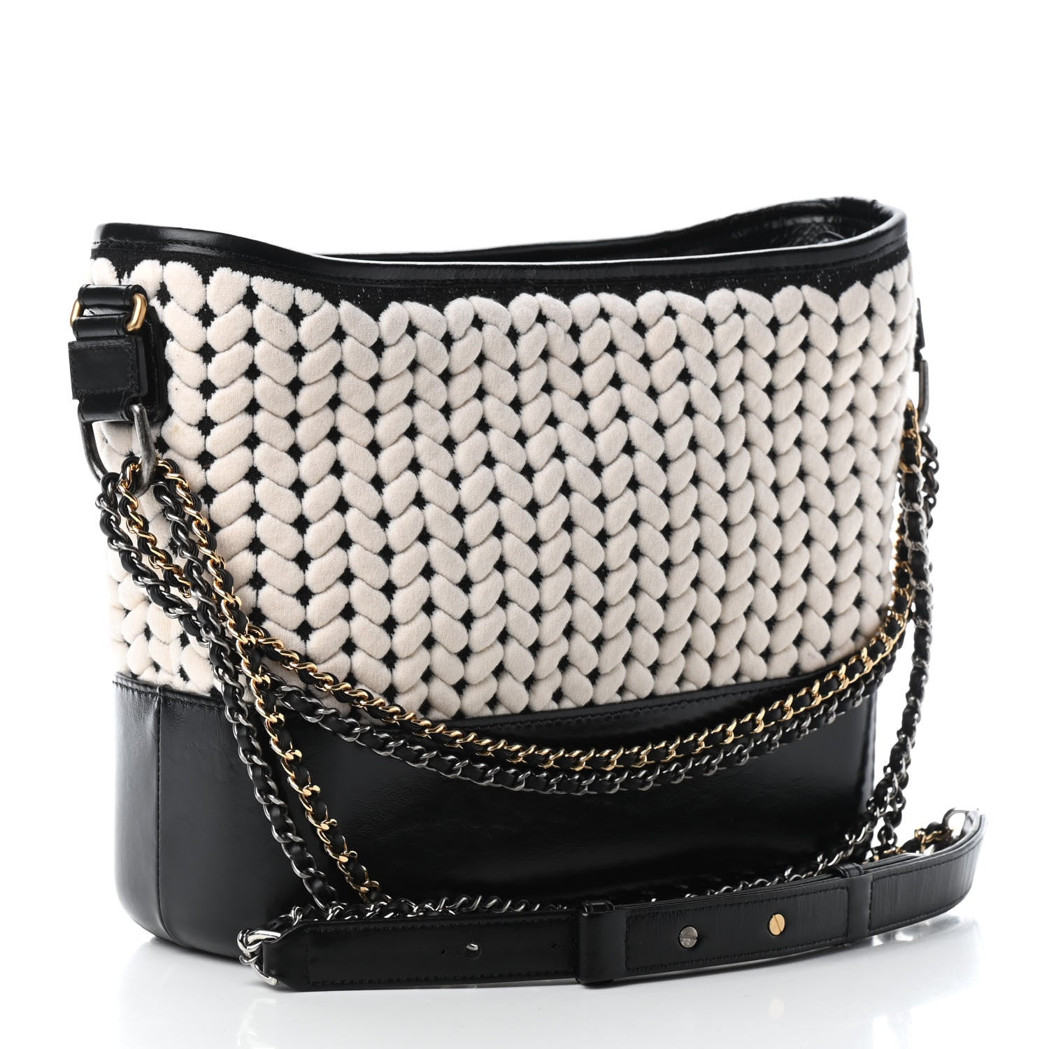 Chanel Wool Calfskin Medium Gabrielle Hobo Black White 2 of 9