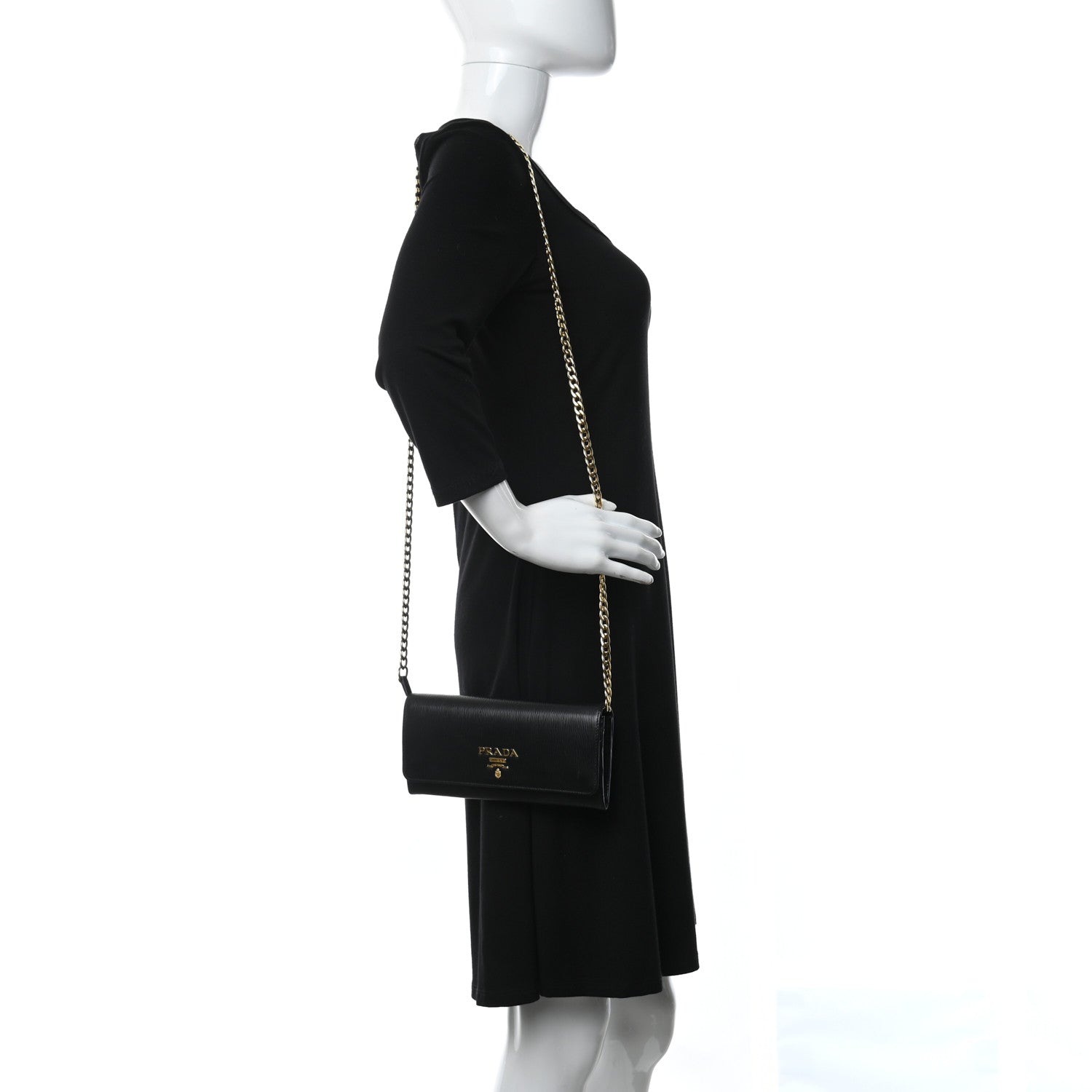Prada Vitello Move Chain Wallet Black 2 of 8