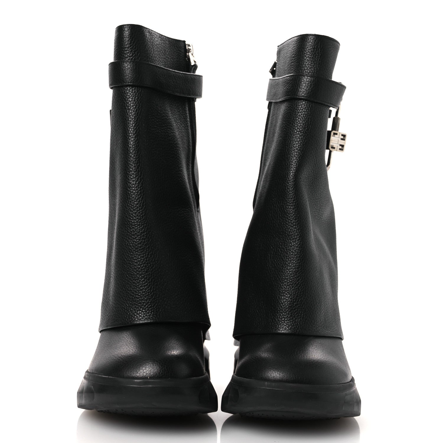 Givenchy Grained Calfskin Shark Lock Biker Ankle Boots 40 Black 2 of 13