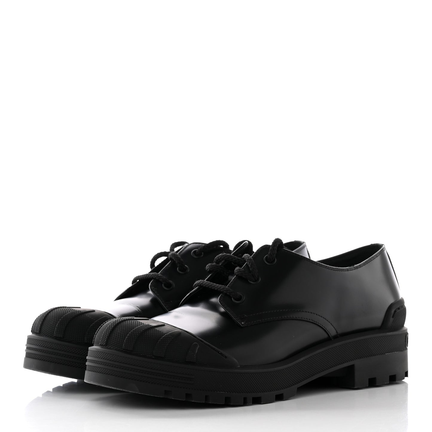 Brushed Calfskin Rubber Dioriron Derby Flat Shoes 41 Black