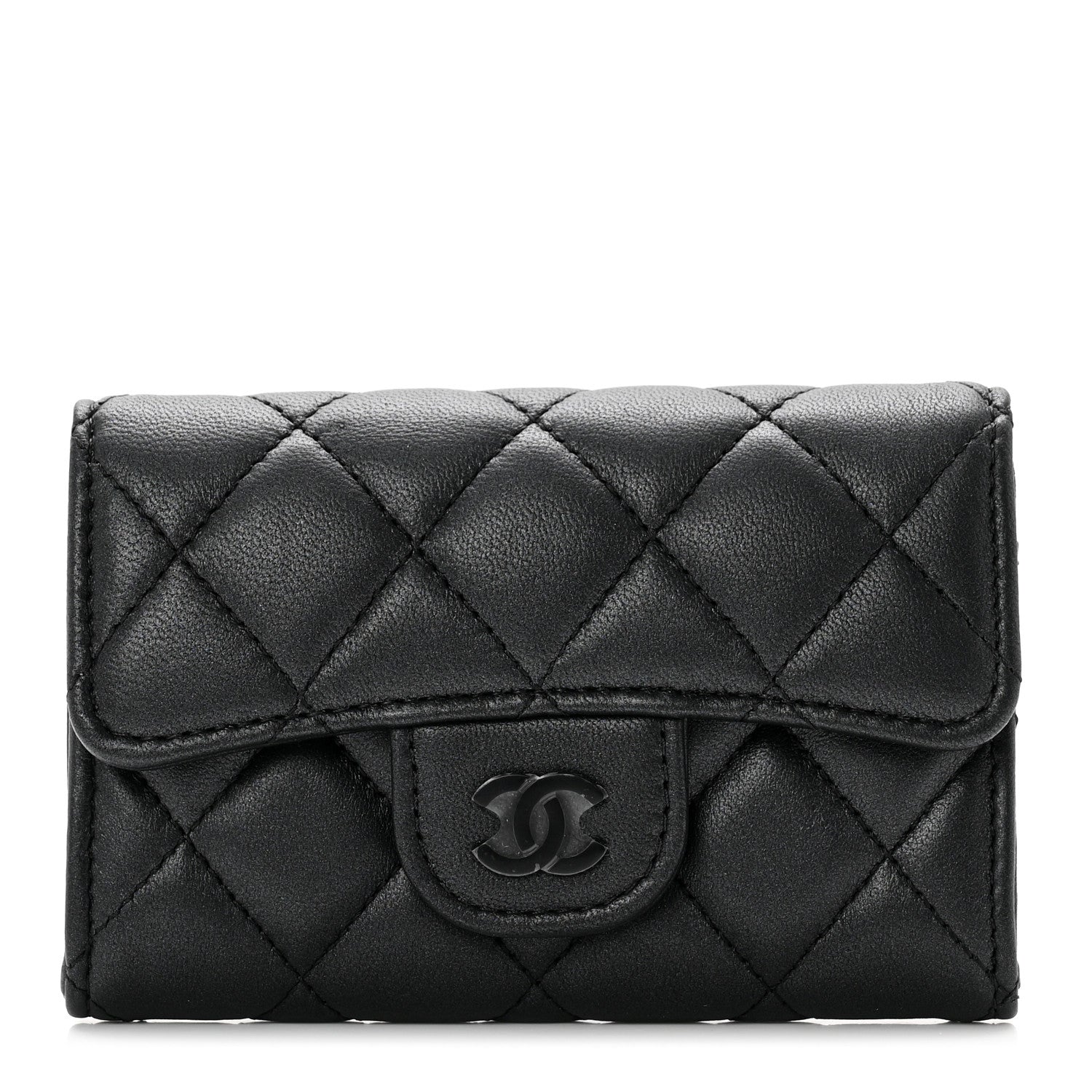 Chanel Pearly Lambskin Quilted Flap Card Holder Wallet So Black 1 of 8