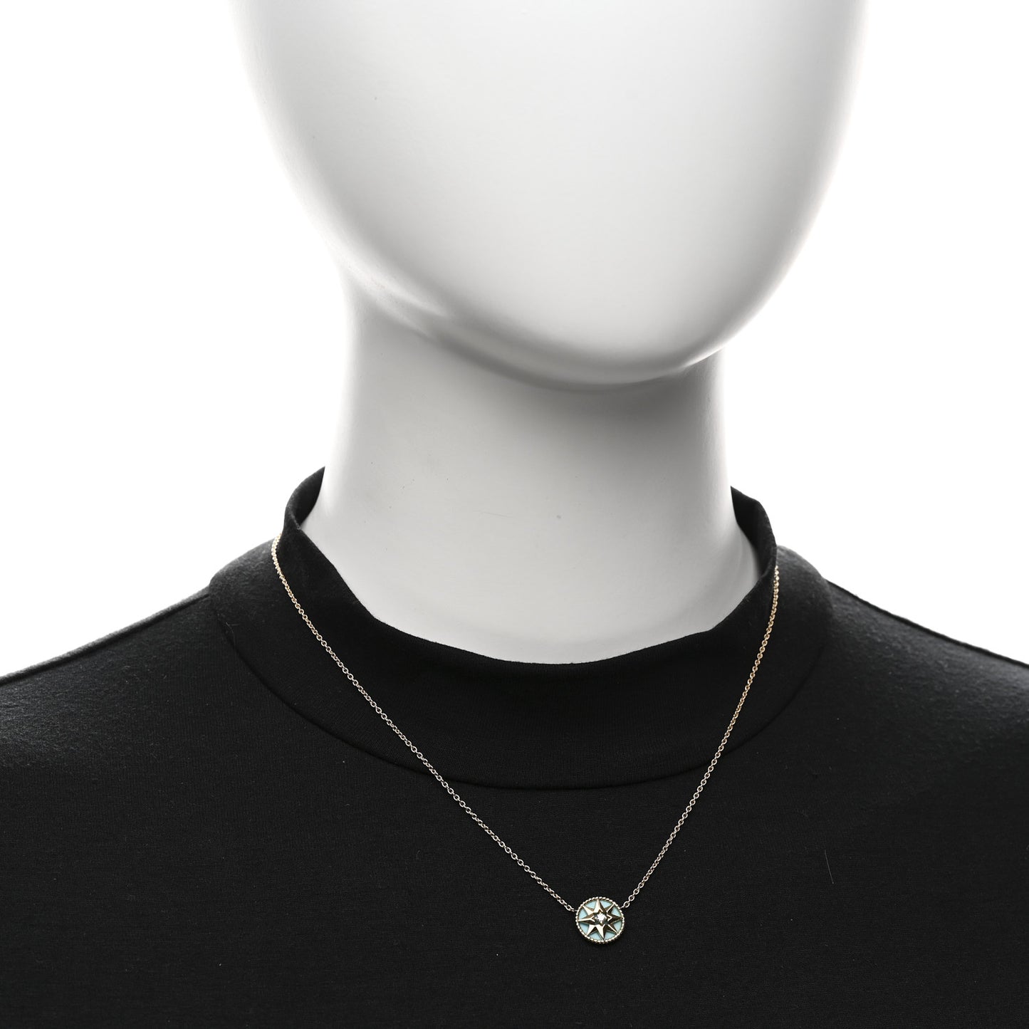 18K Yellow Gold Diamond Turquoise Rose Des Vents Necklace