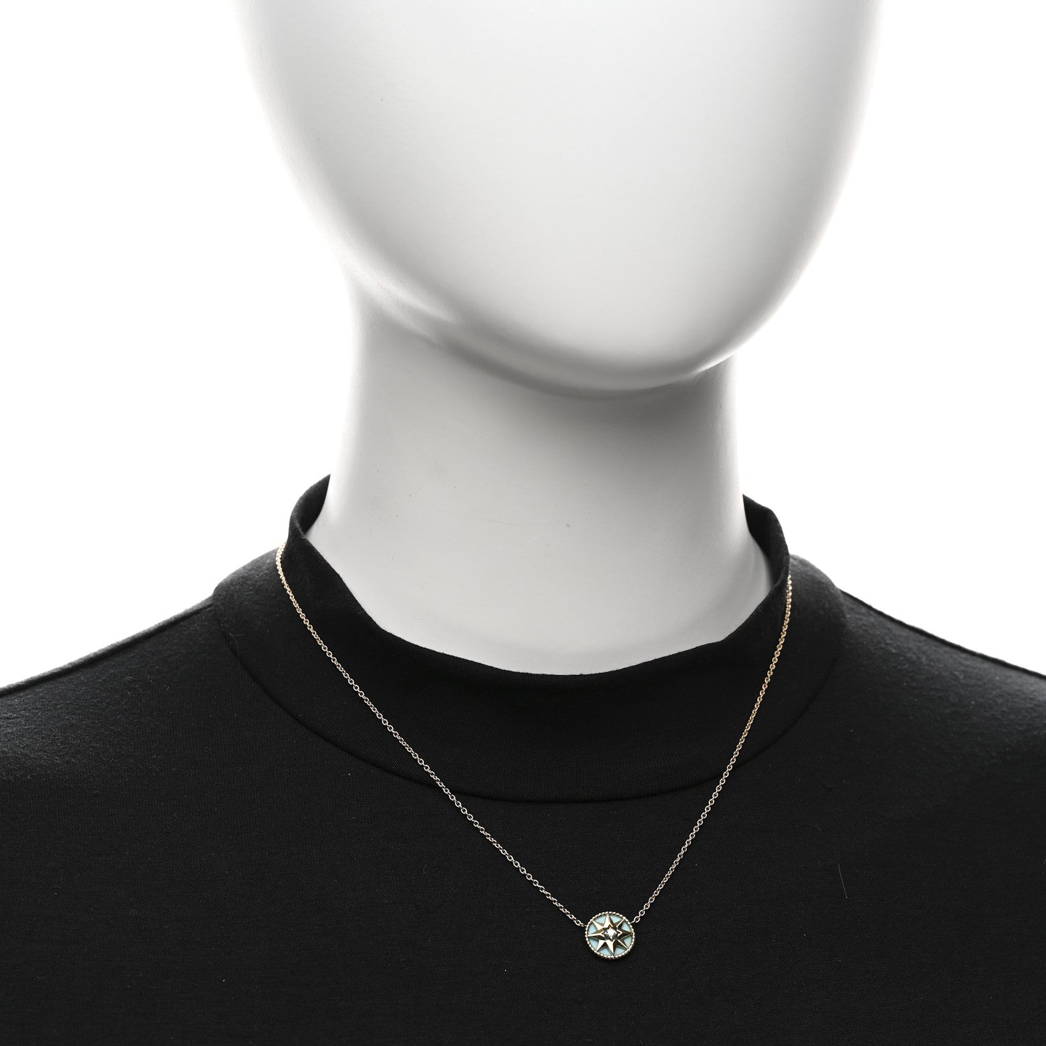 Christian Dior 18K Yellow Gold Diamond Turquoise Rose Des Vents Necklace 2 of 5