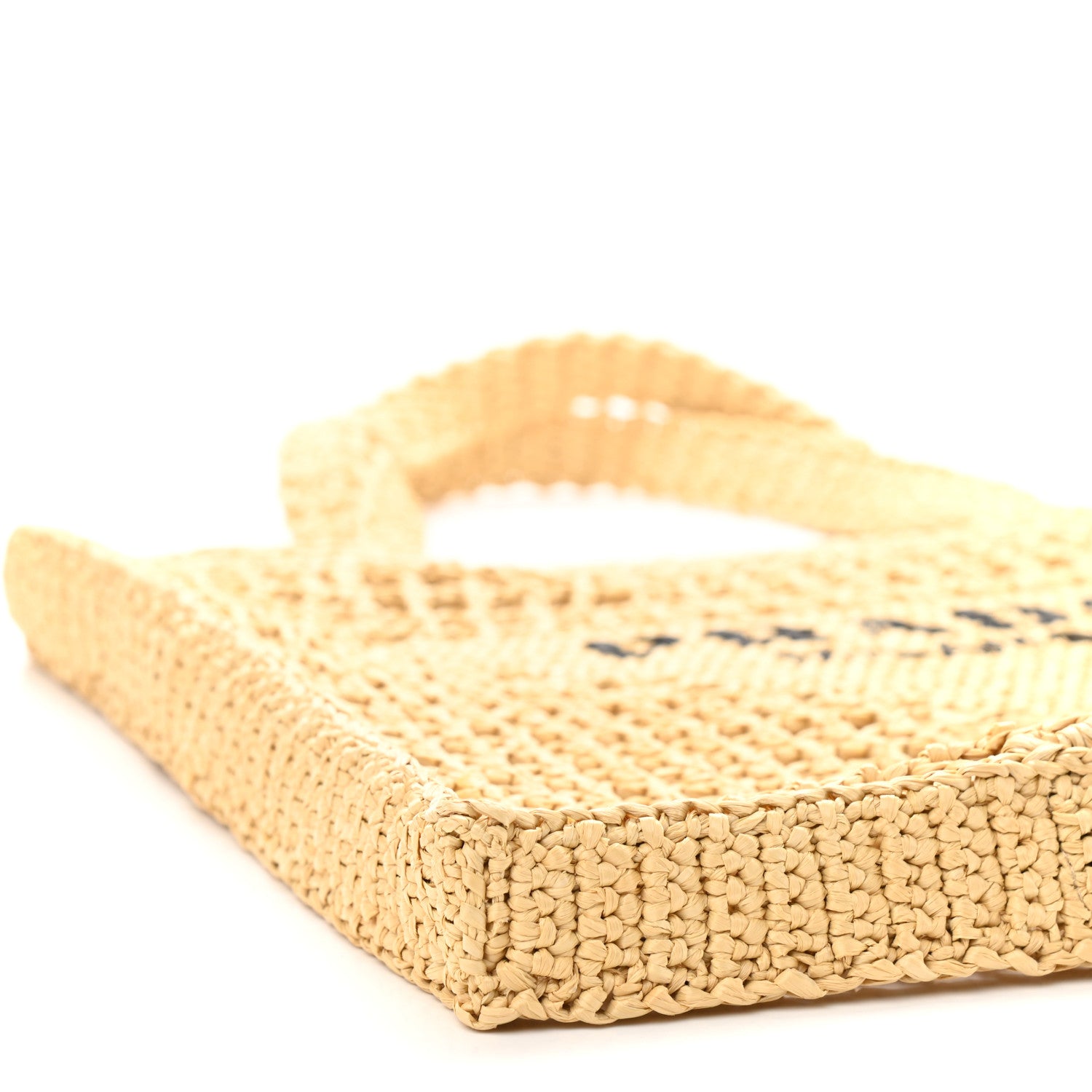 Prada Yarn Raffia Effect Crochet Logo Embroidered Tote Bag Naturale 8 of 9
