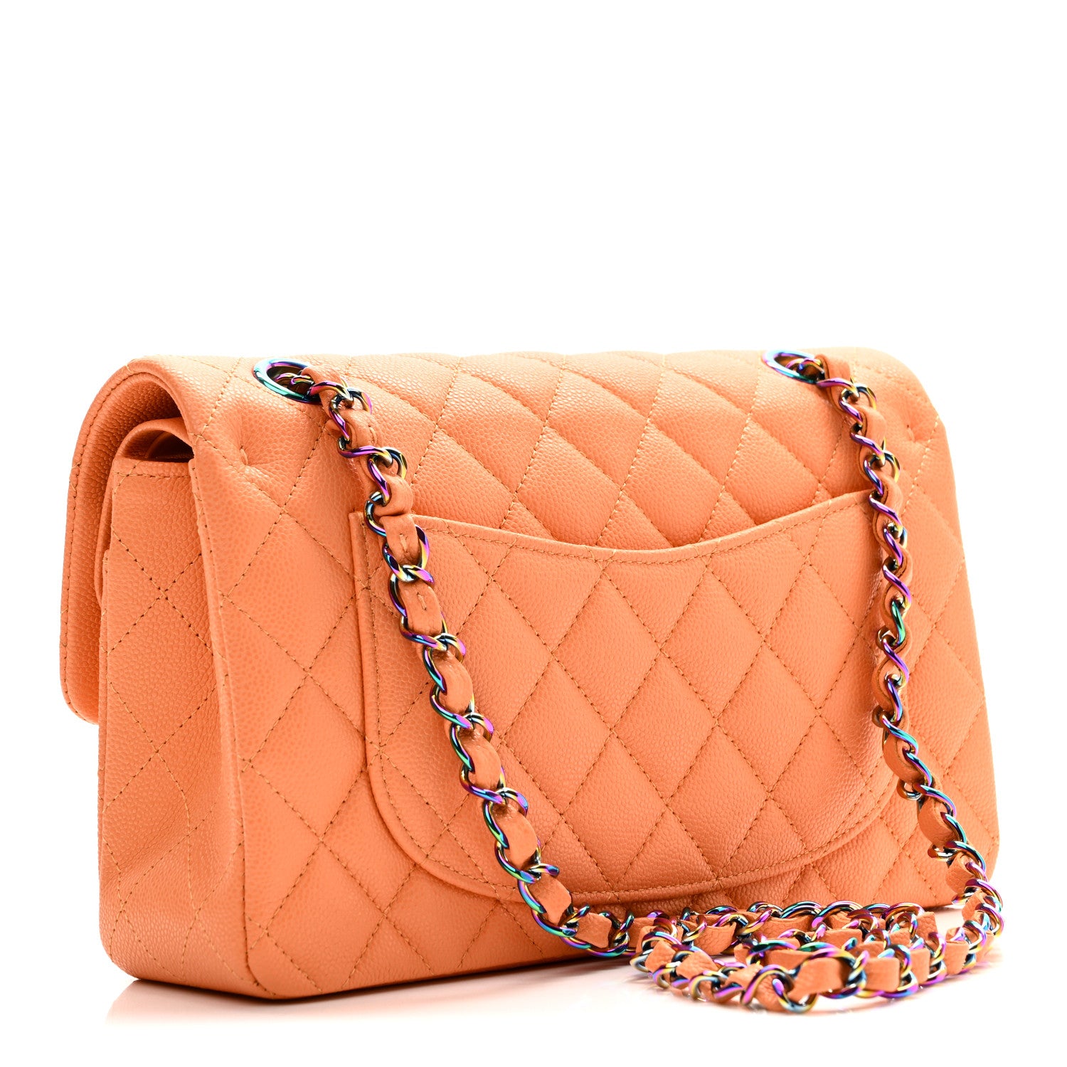 Chanel Caviar Quilted Rainbow CC Small Double Flap Orange 3 of 10