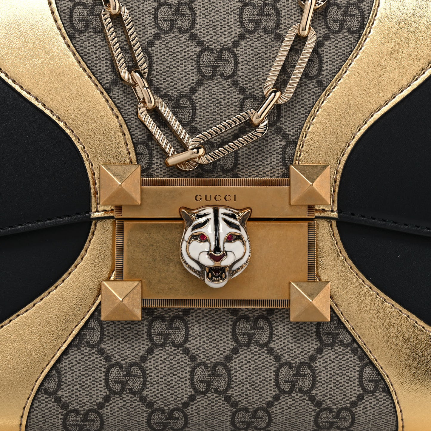 GG Supreme Monogram Small Osiride Top Handle Bag Black Gold
