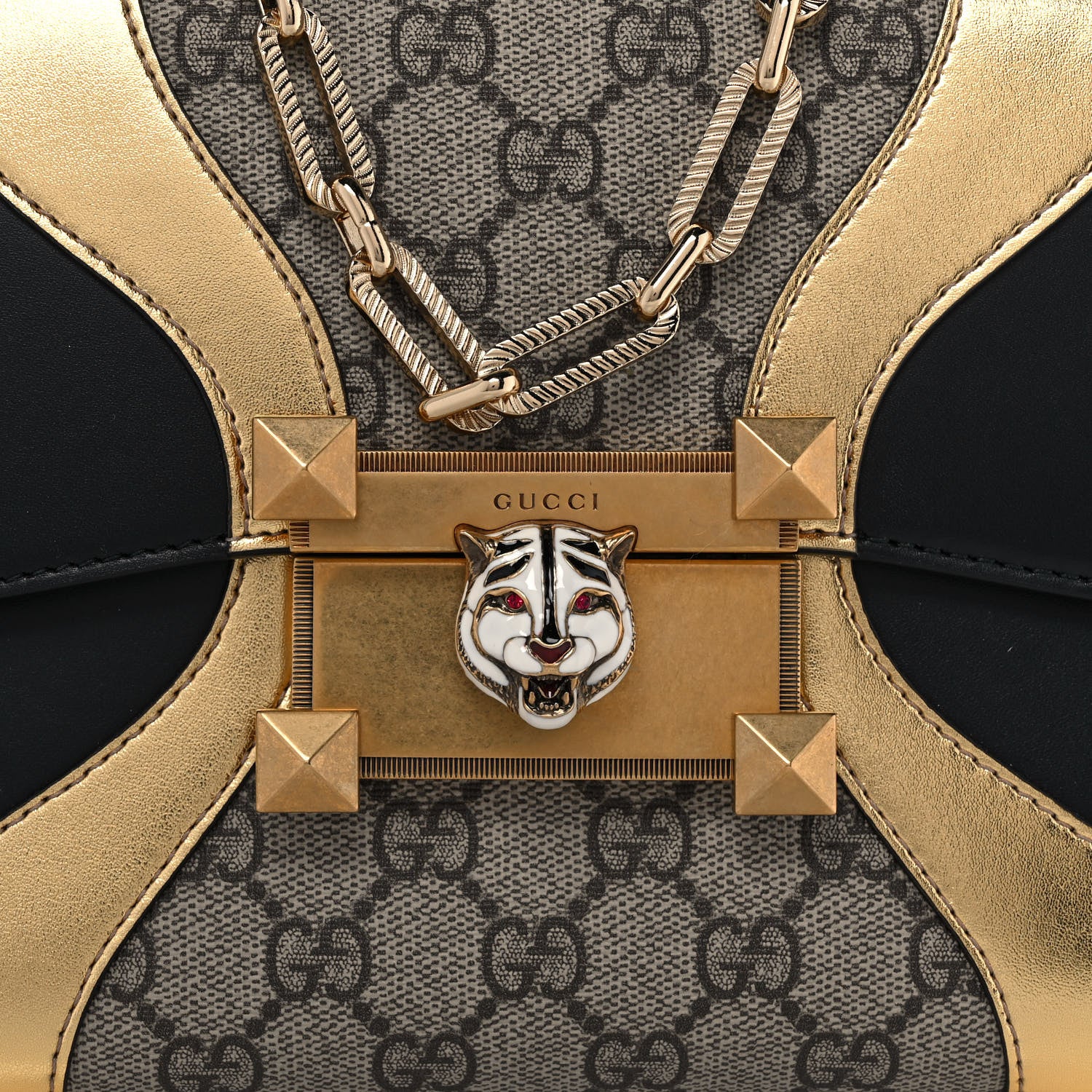 Gucci GG Supreme Monogram Small Osiride Top Handle Bag Black Gold 8 of 10