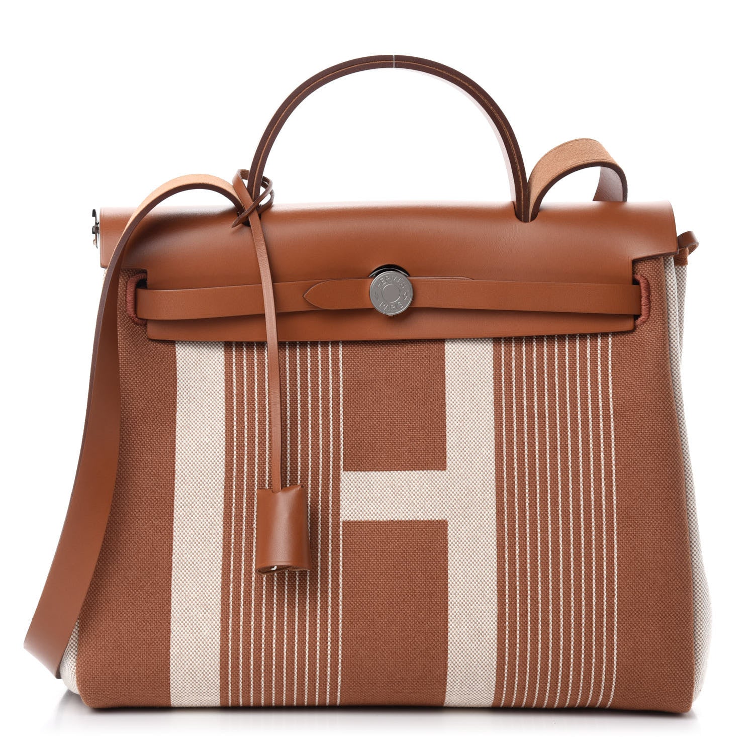 Hermes Vache Hunter Toile H Vibration Herbag Zip Retourne 31 PM Fauve Ecru Beige 3 of 12