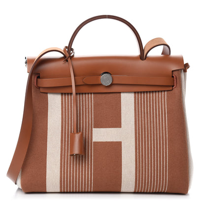 Hermes Vache Hunter Toile H Vibration Herbag Zip Retourne 31 PM Fauve Ecru Beige 3 of 12