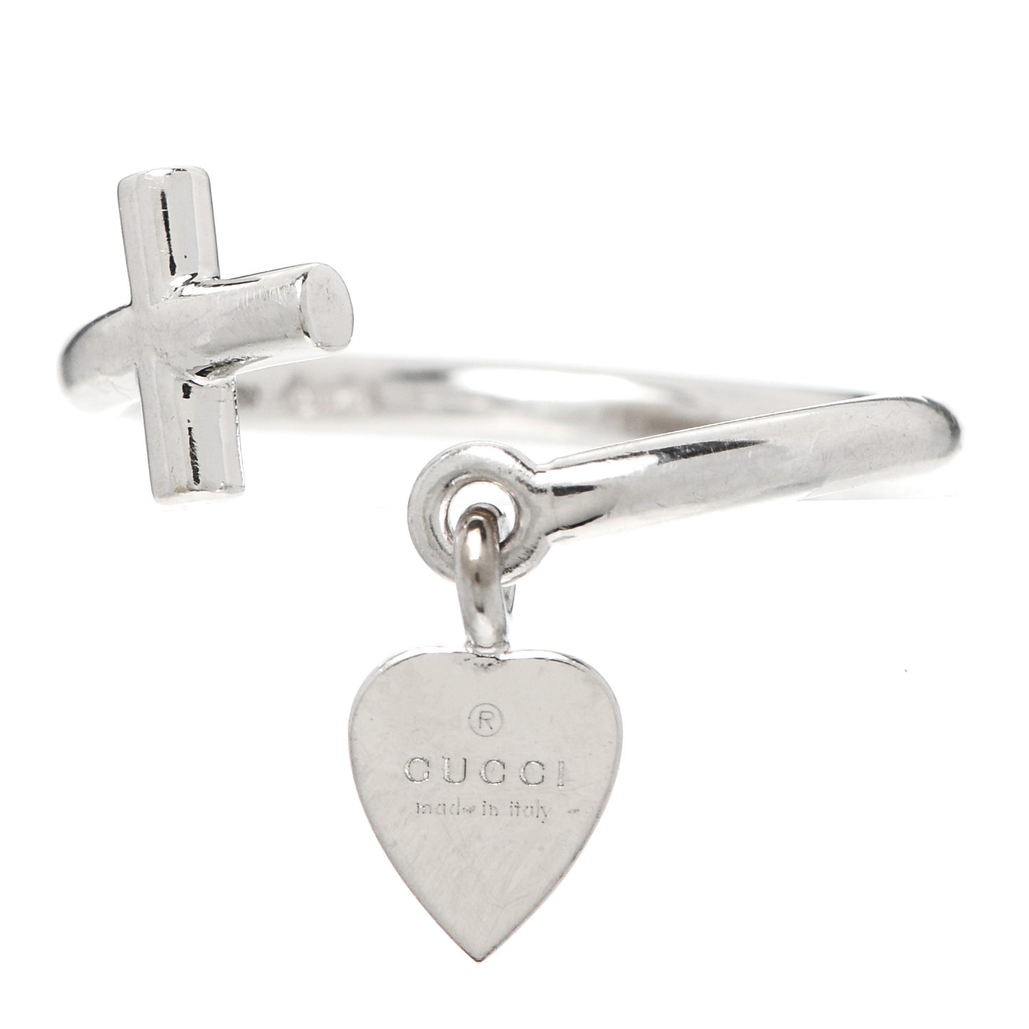 18K White Gold Cross and Heart Ring 49 5