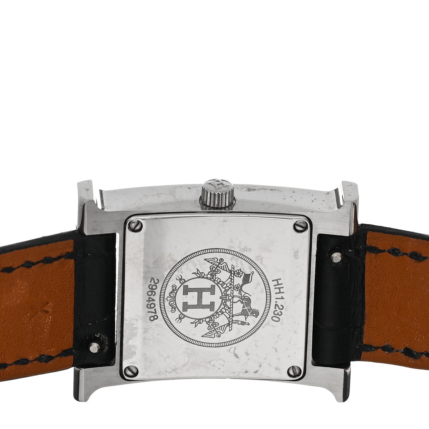 Hermes Stainless Steel Alligator Diamond Bezel Mother of Pearl 21mm Heure H Hour Quartz Watch Noir 4 of 5