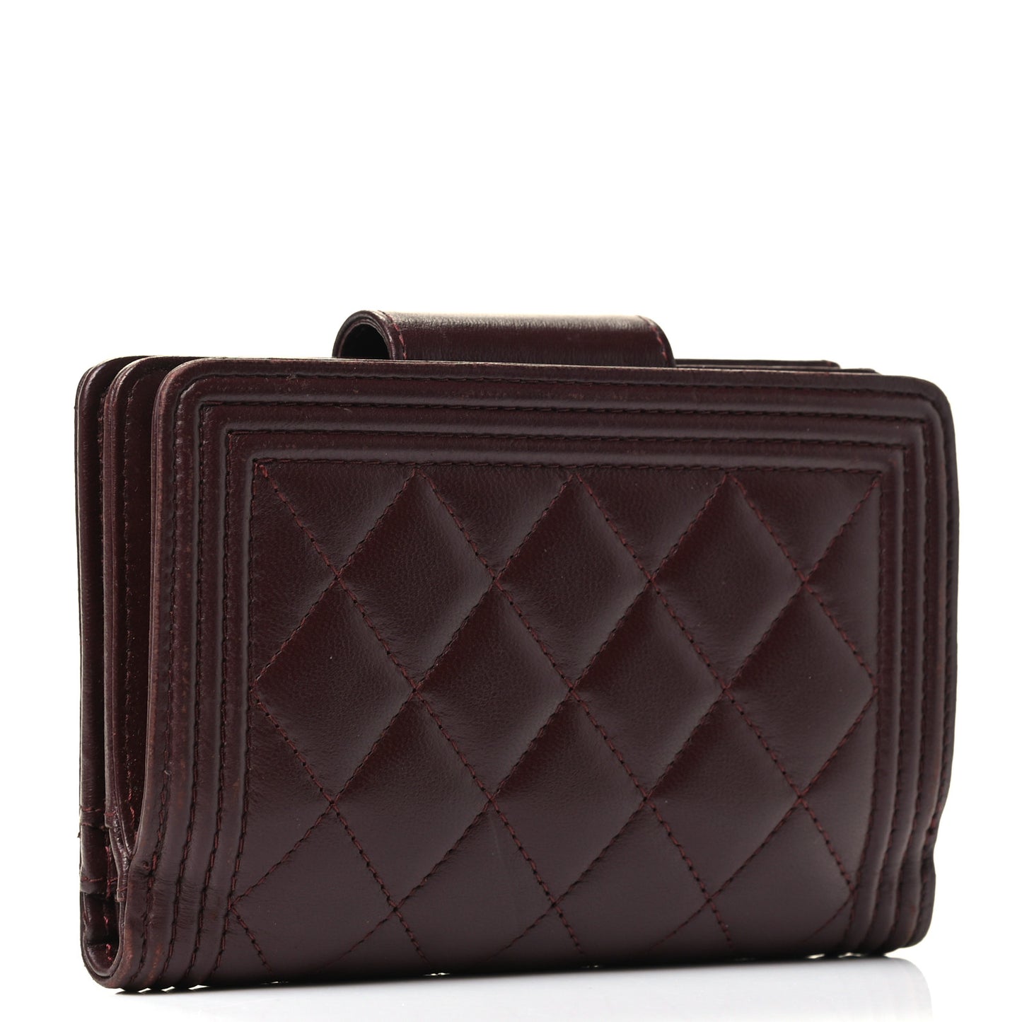 Lambskin Quilted Boy Zipped Pocket Wallet Burgundy
