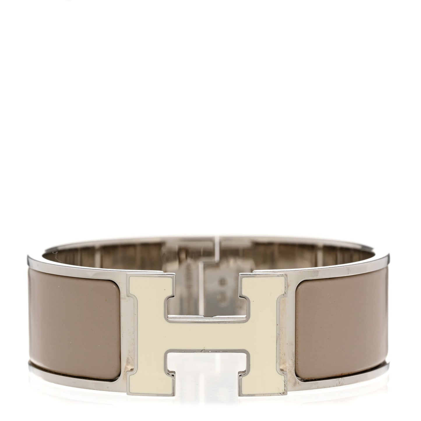 Enamel Wide Clic Clac H Bracelet GM Blanc Marron Glace