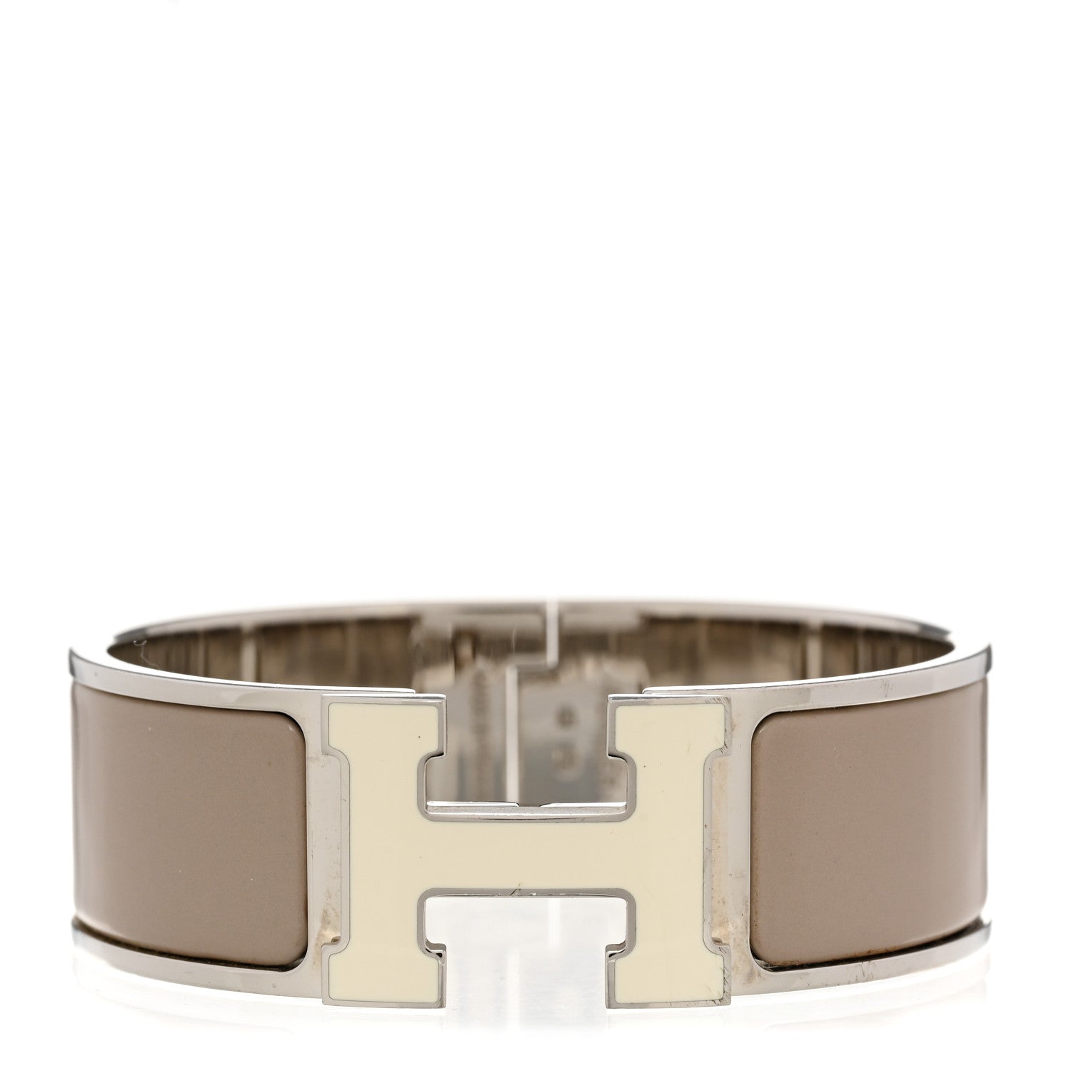 Hermes Enamel Wide Clic Clac H Bracelet GM Blanc Marron Glace 1 of 5