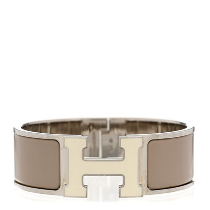 Hermes Enamel Wide Clic Clac H Bracelet GM Blanc Marron Glace 1 of 5