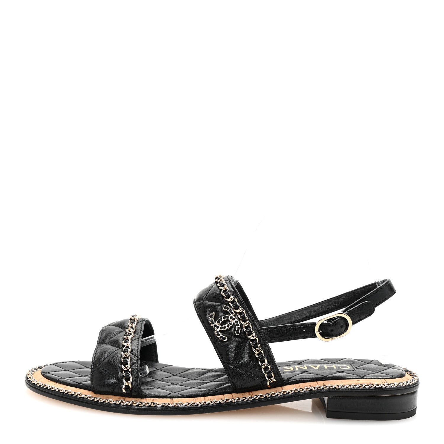 Chanel Shiny Lambskin Quilted Chain CC Sandals 41 Black 1 of 9