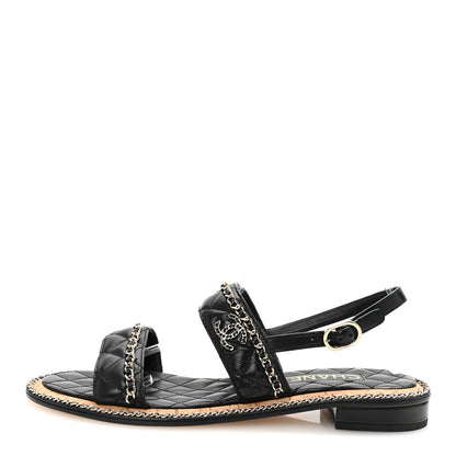 Chanel Shiny Lambskin Quilted Chain CC Sandals 41 Black 1 of 9
