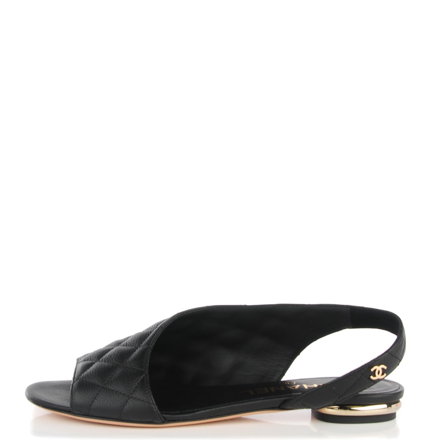 Calfskin Quilted Slingback Sandals 35 Black