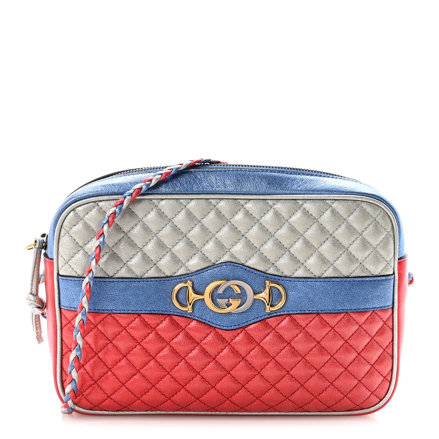 Gucci Laminated Nappa Trapuntata Small Zumi Shoulder Bag Rosso Marine Argento 1 of 11