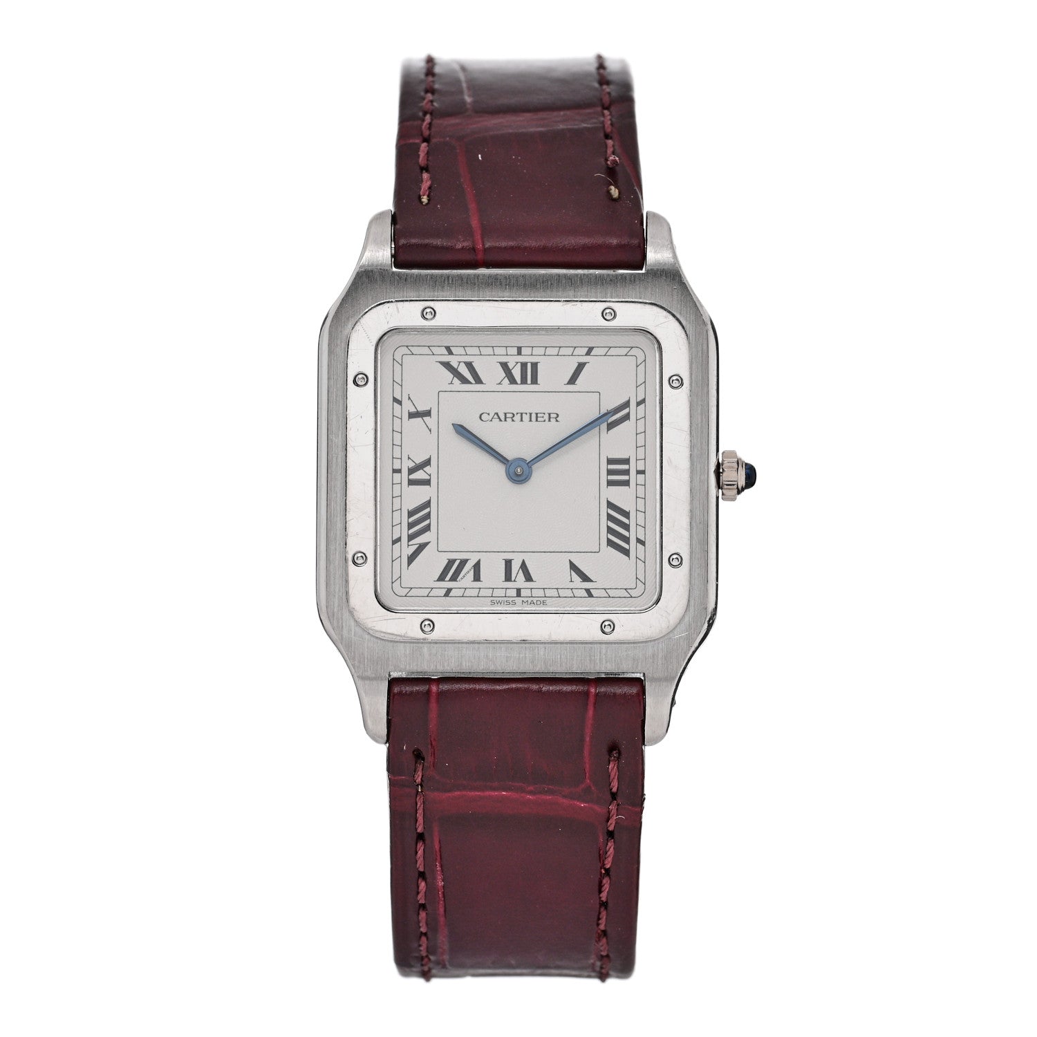 Cartier Platinum Alligator 27mm Santos Dumont Quartz Watch Burgundy 1 of 4