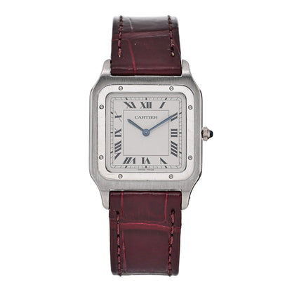 Cartier Platinum Alligator 27mm Santos Dumont Quartz Watch Burgundy 1 of 4