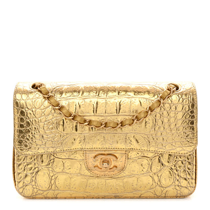 Chanel Metallic Calfskin Crocodile Embossed Cocodile Small Double Flap Gold 1 of 10