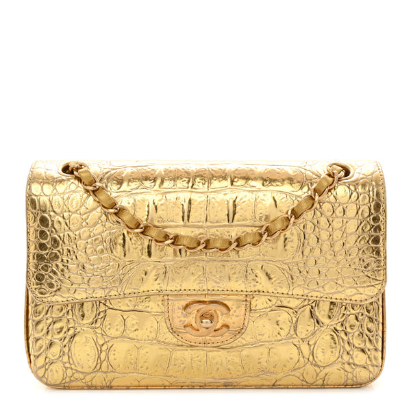 Chanel Metallic Calfskin Crocodile Embossed Cocodile Small Double