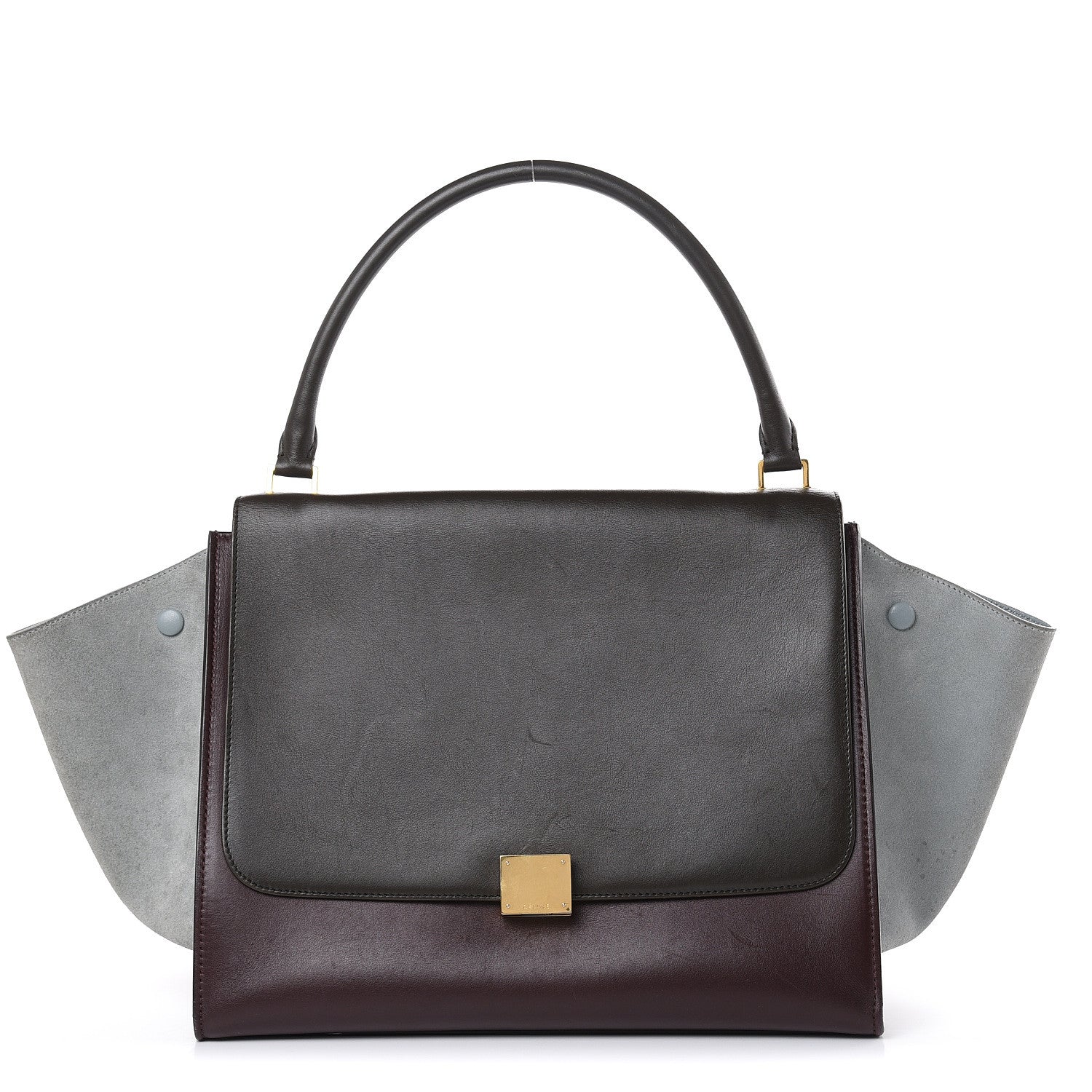 Celine Calfskin Suede Large Tri-Color Trapeze Dark Grey 1 of 17