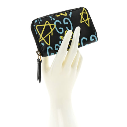 Gucci Calfskin GucciGhost Zip Around Card Case Black New Acquamarine 3 of 12