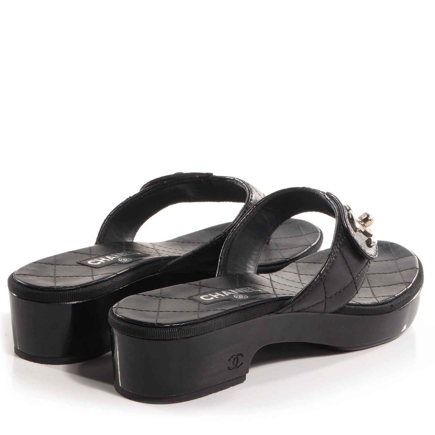 Lambskin Quilted CC Turnlock Sandals 36.5 Black