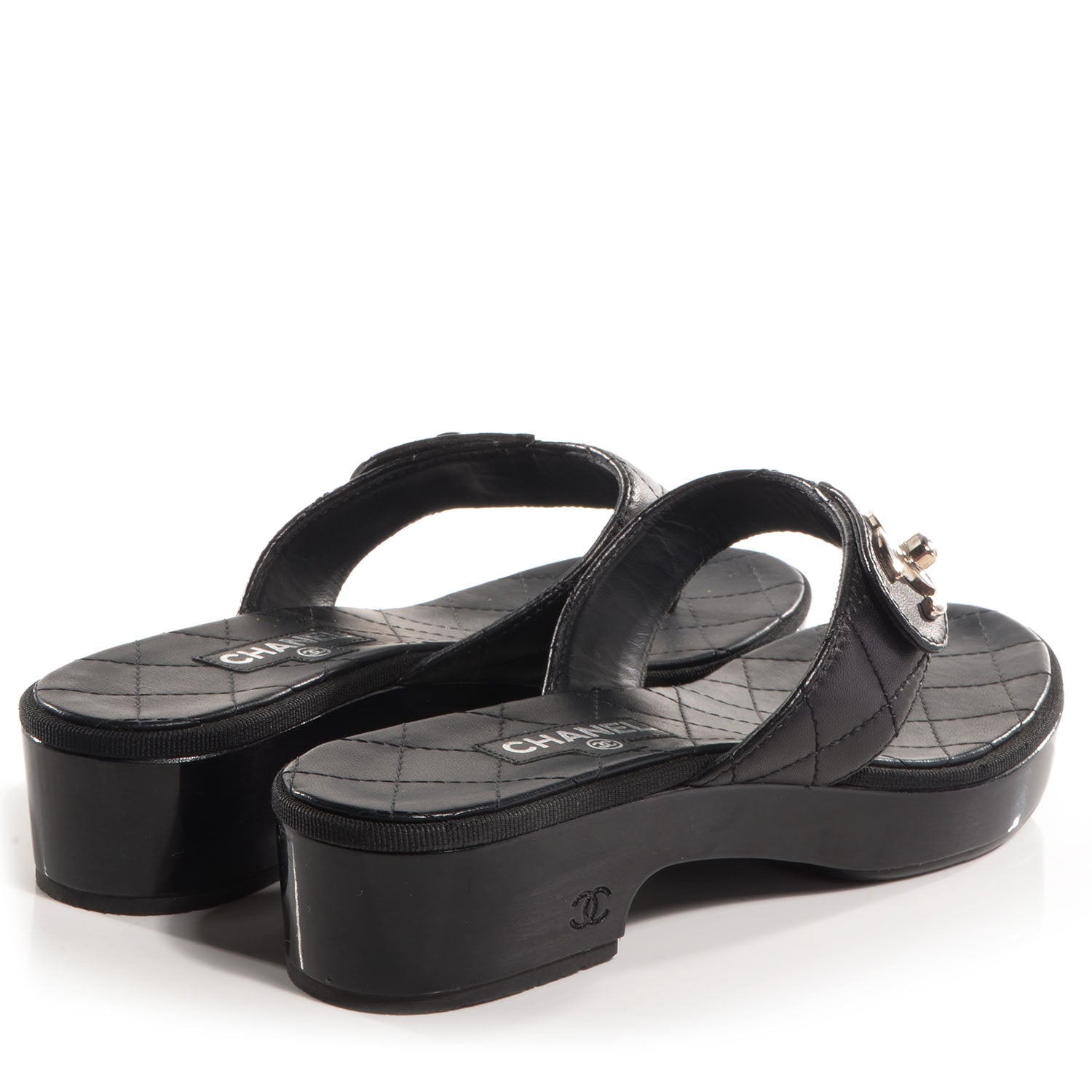 Chanel Lambskin Quilted CC Turnlock Sandals 36.5 Black 4 of 8