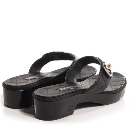 Chanel Lambskin Quilted CC Turnlock Sandals 36.5 Black 4 of 8