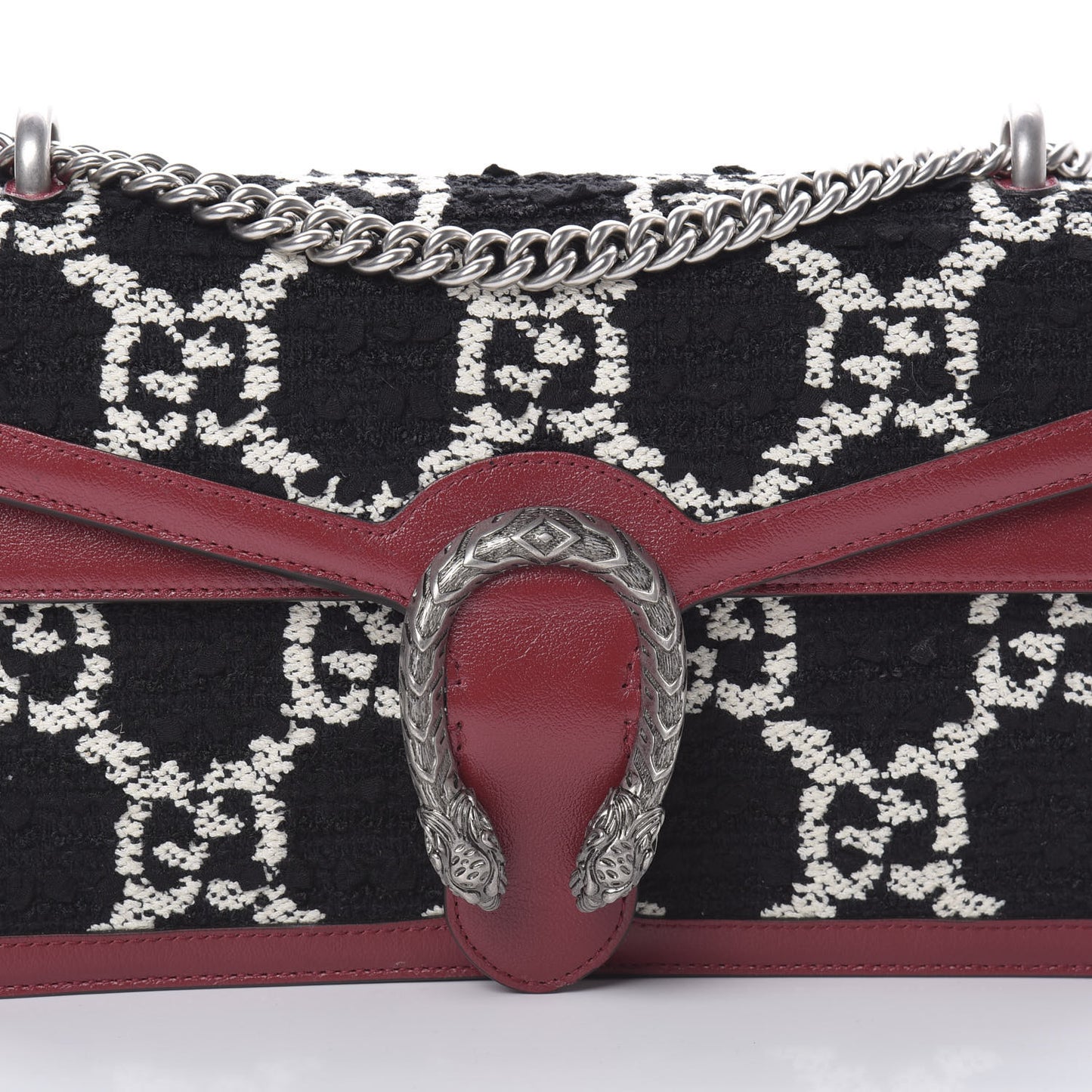 Tweed GG Monogram Small Dionysus Shoulder Bag Black White Romantic Cherry