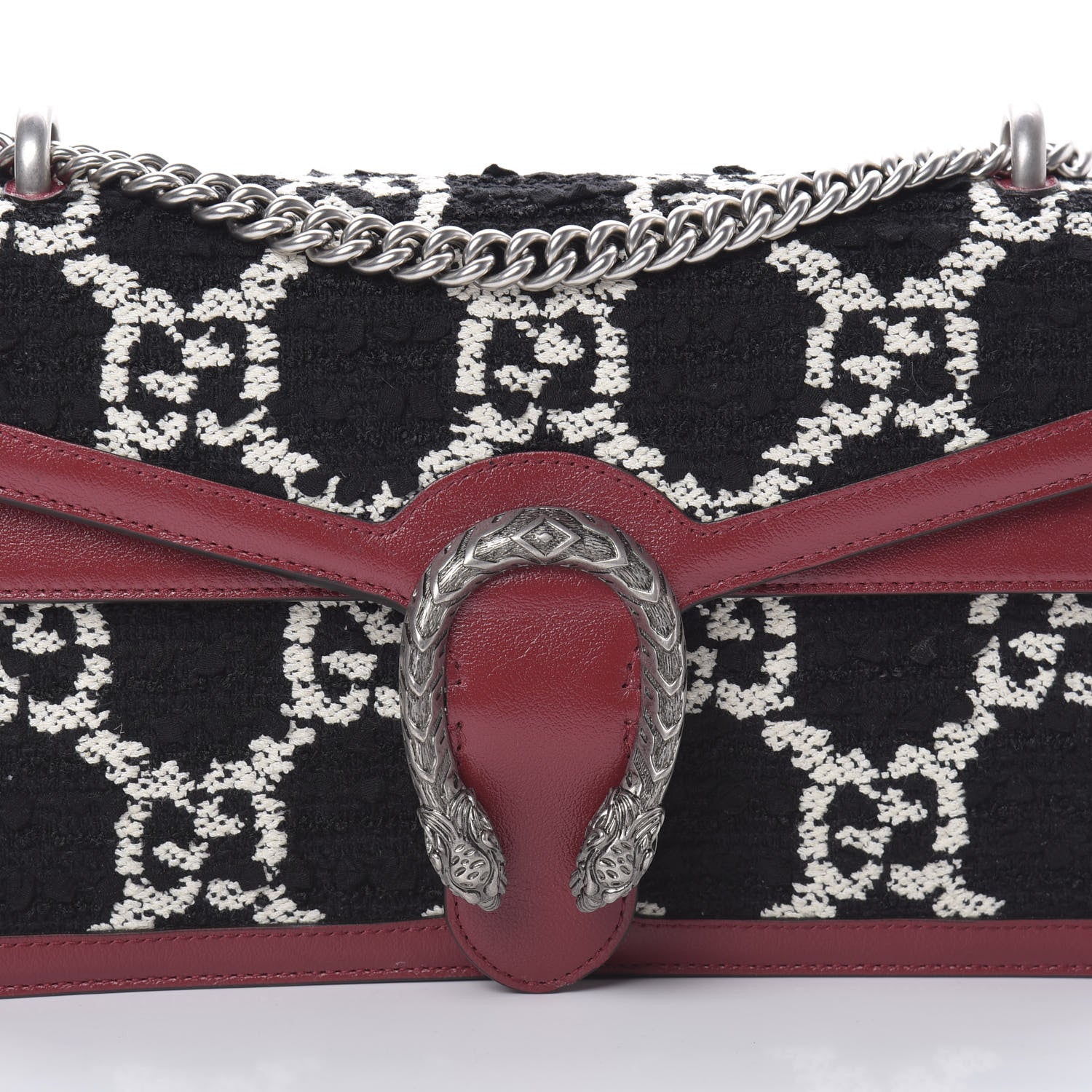Gucci Tweed GG Monogram Small Dionysus Shoulder Bag Black White Romantic Cherry 8 of 11