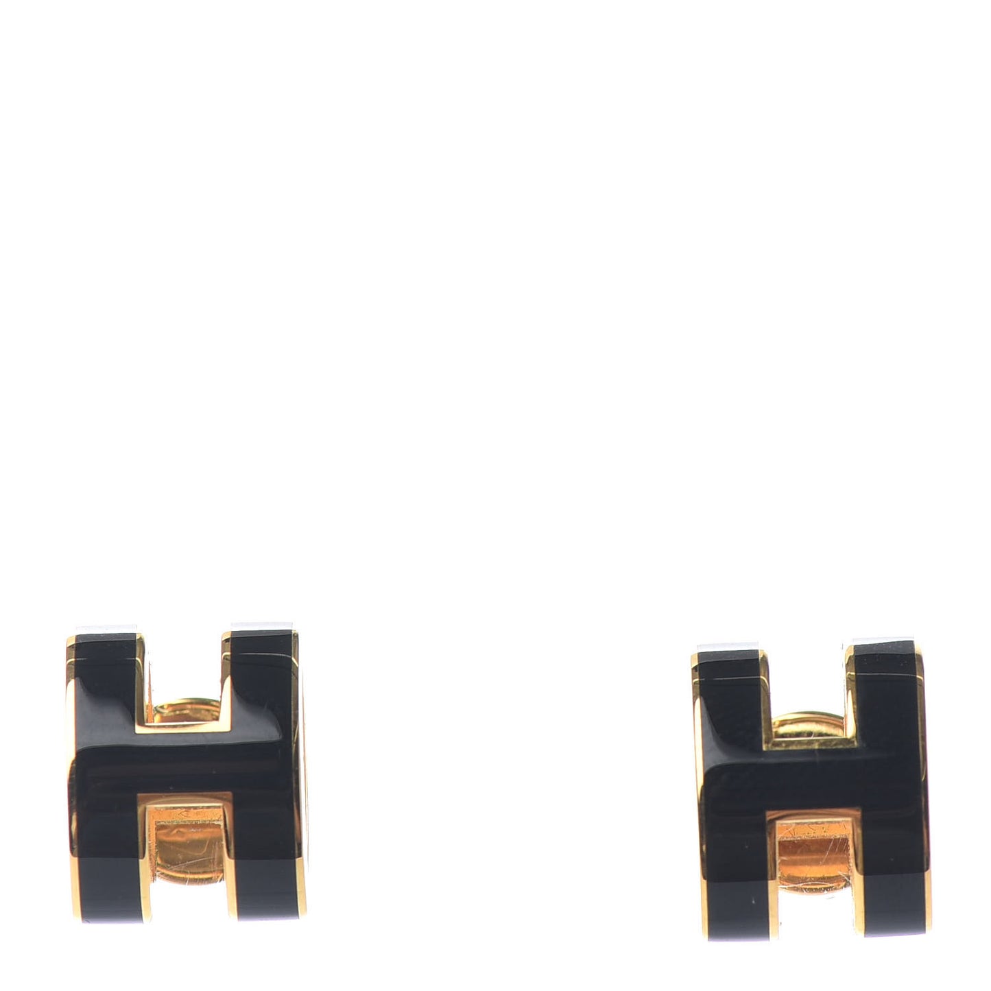Gold Lacquered Pop H Earrings Black