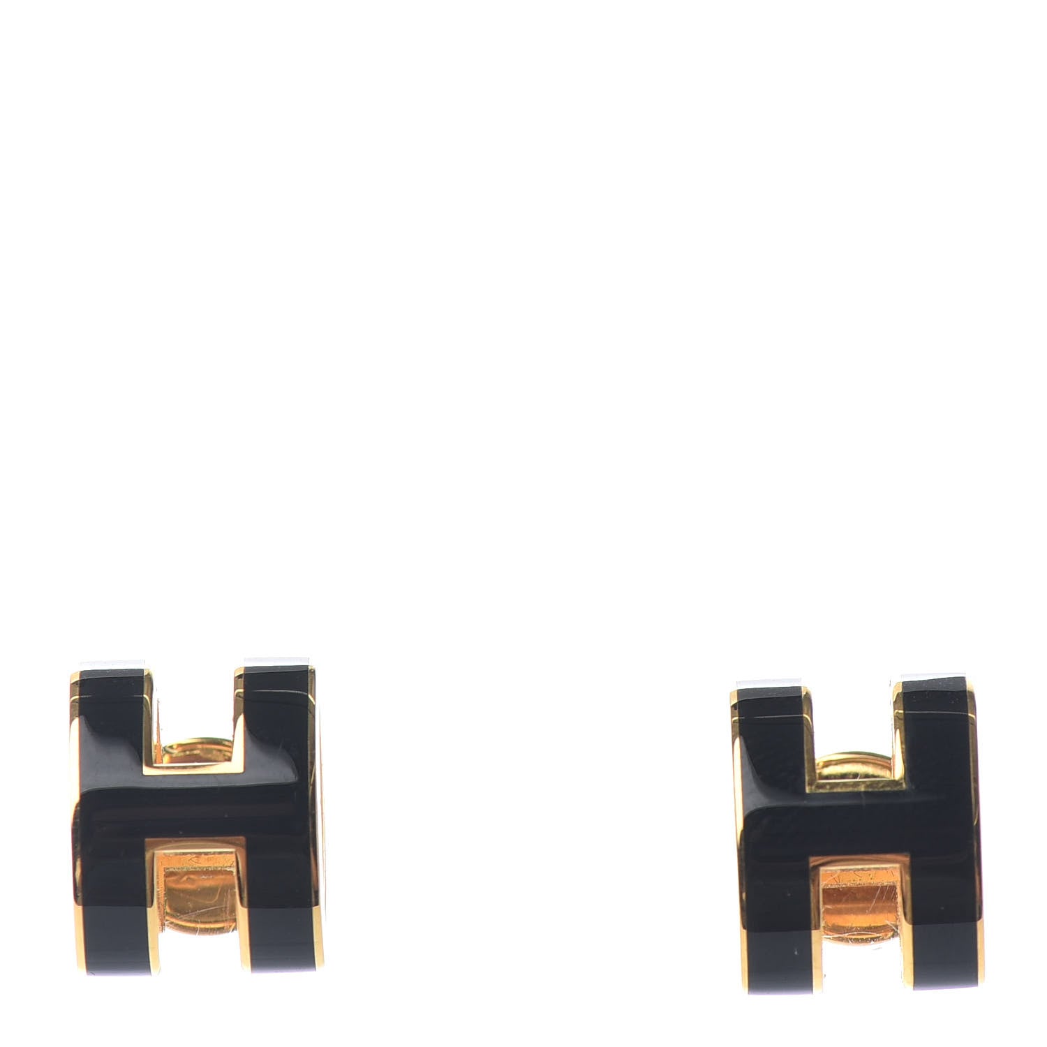 Hermes Gold Lacquered Pop H Earrings Black 1 of 3