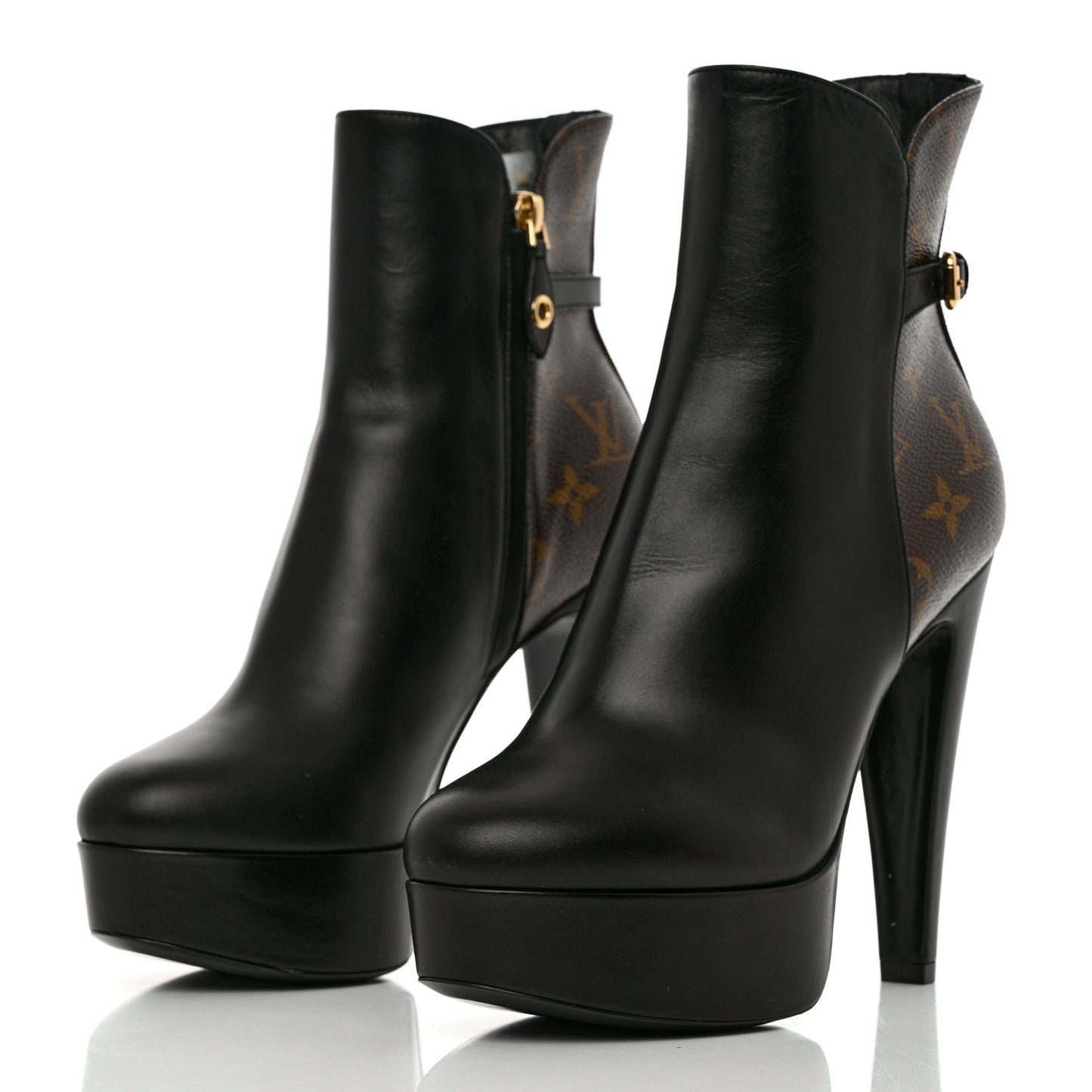 Calfskin Monogram Afterglow Platform Ankle Boots 38 Black