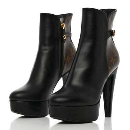 Louis Vuitton Calfskin Monogram Afterglow Platform Ankle Boots 38 Black 3 of 15