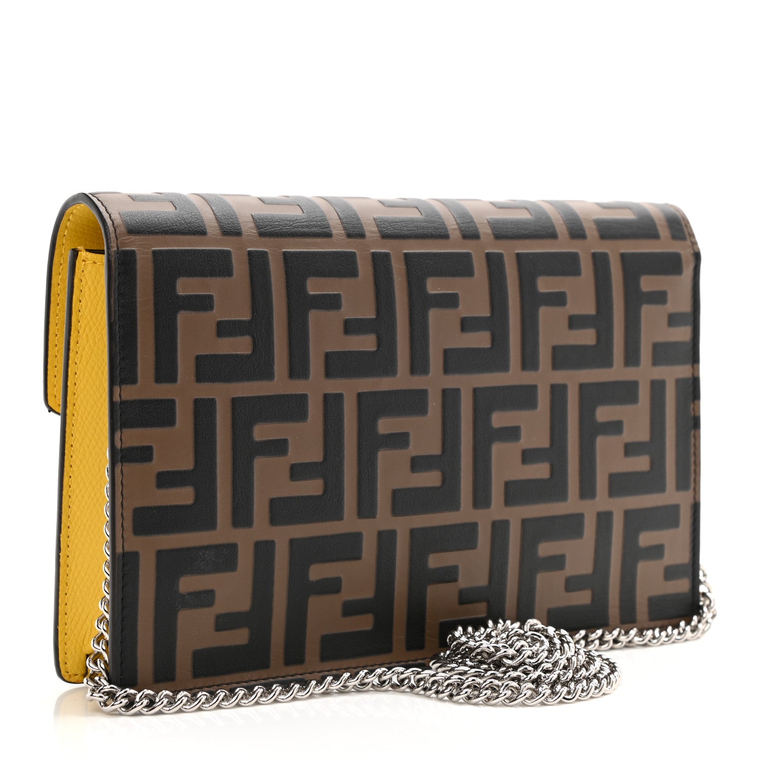 Fendi Vitello Cruise F is Fendi Bi-Color FF 1974 Embossed Medium Envelope Wallet On Chain Maya Black Sunflower 3 of 9