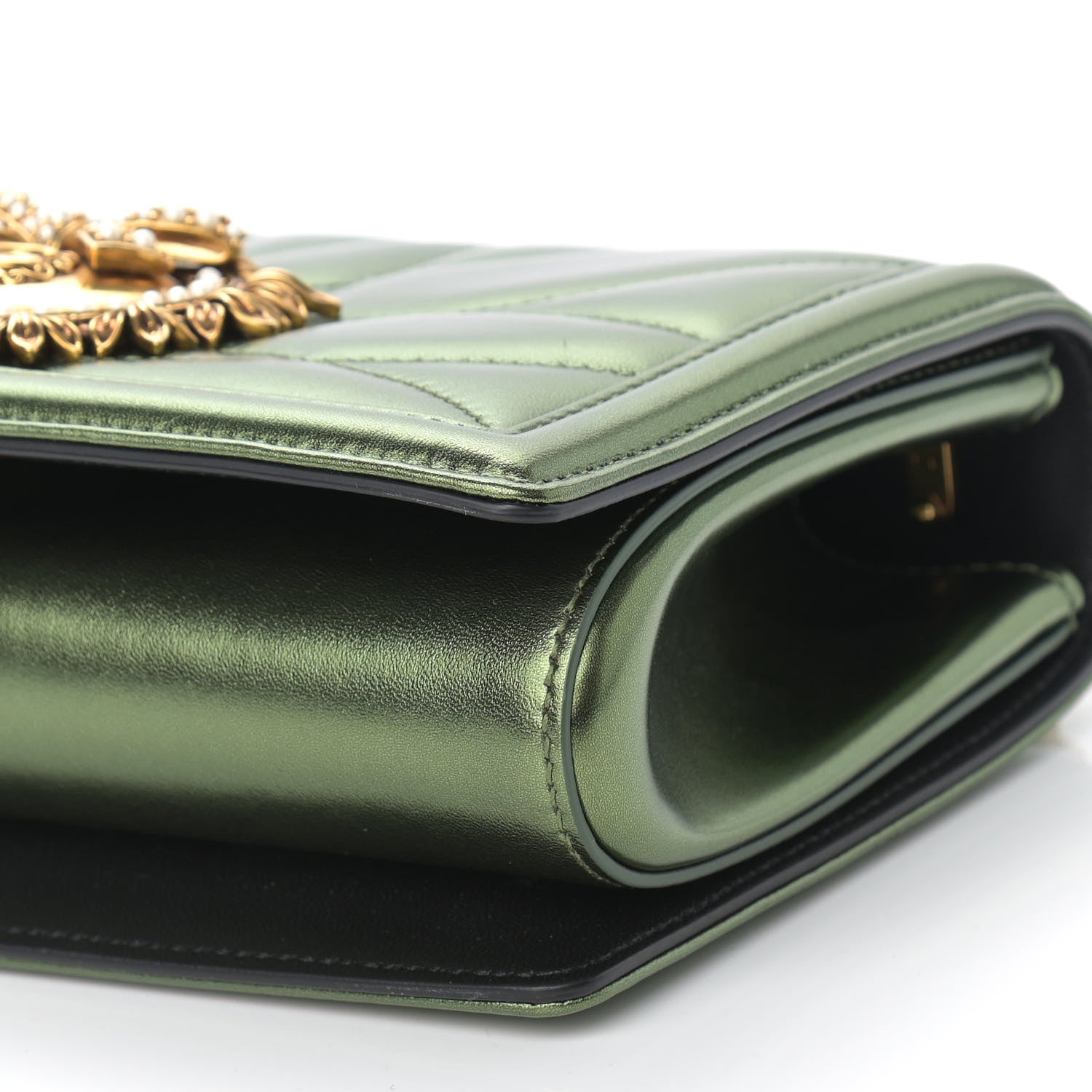 Dolce & Gabbana Metallic Calfskin Medium Devotion Crossbody Bag Green 9 of 9