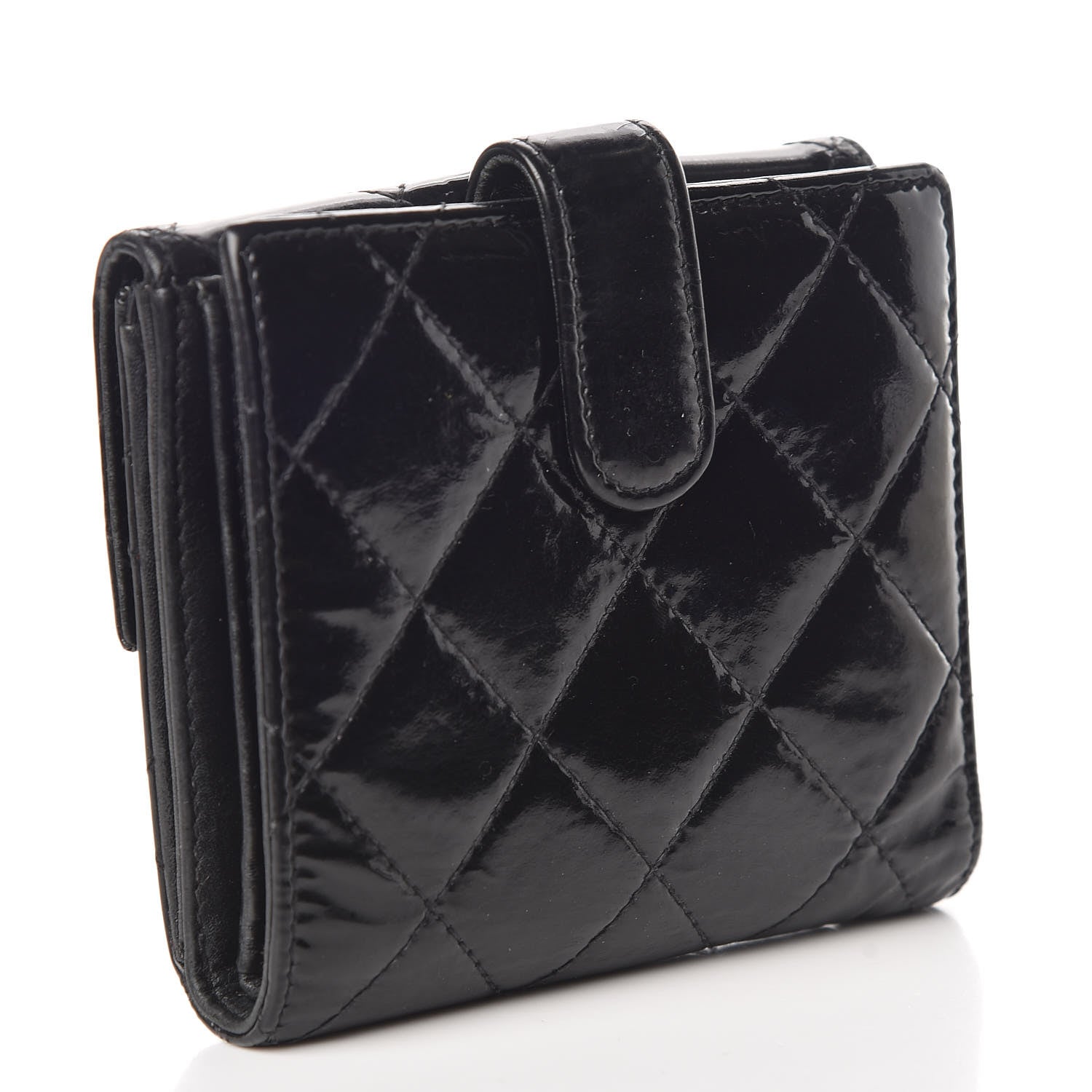 Chanel Patent Quilted Compact French Flap Wallet Black 3 of 16