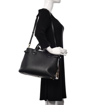 Burberry Grainy Calfskin House Check Medium Banner Tote Black 2 of 11