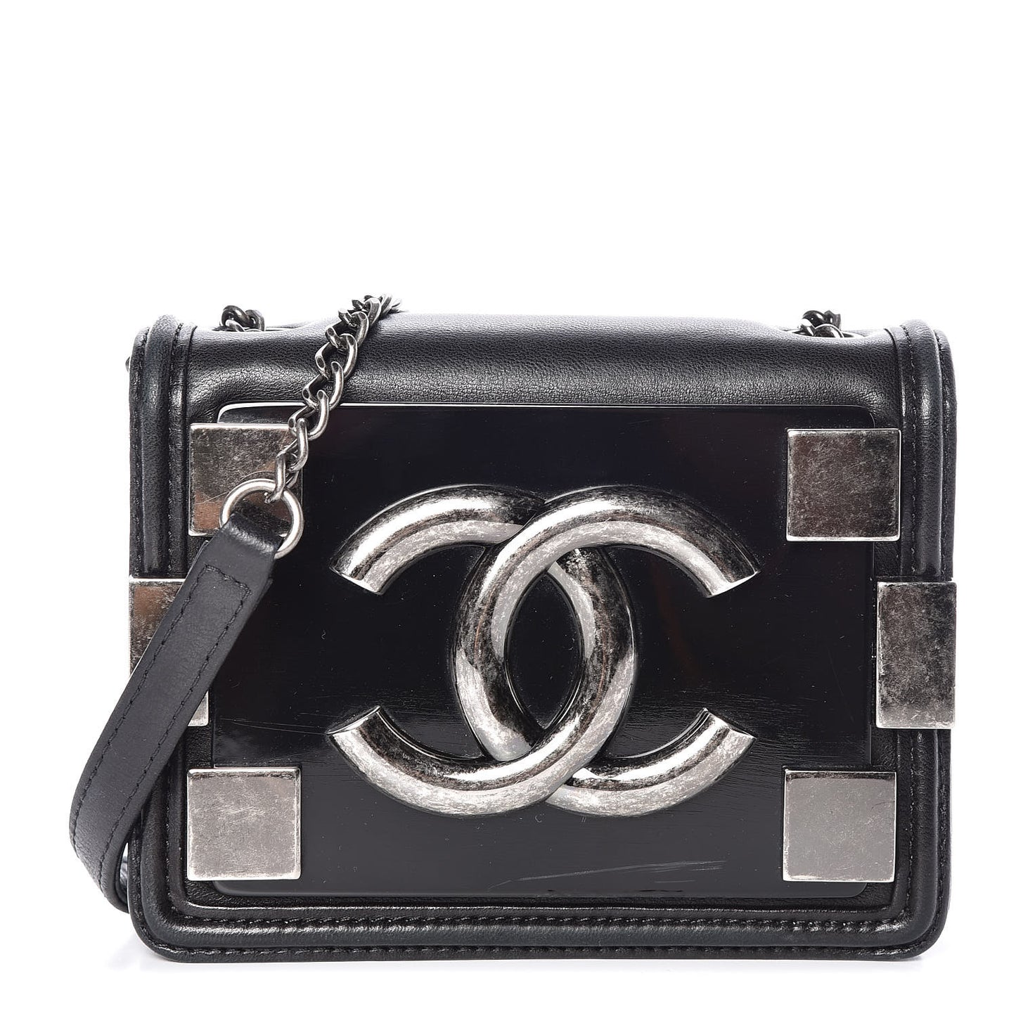 Plexiglass Lambskin Mini Boy Brick Flap Black