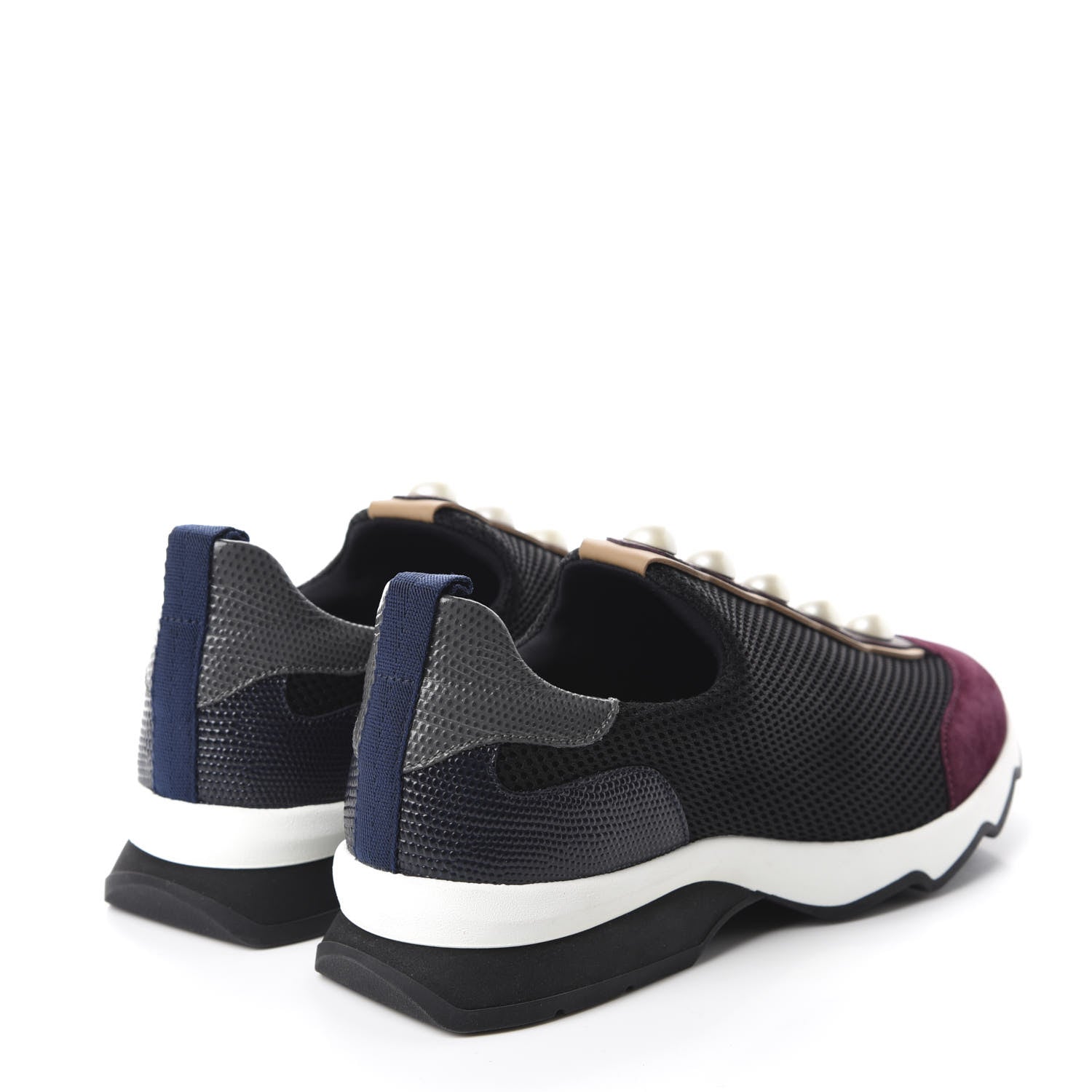 Fendi Neoprene Lizard Embellished Pearl Technical Sneakers 36.5 Black Amarone Asfalto 4 of 10