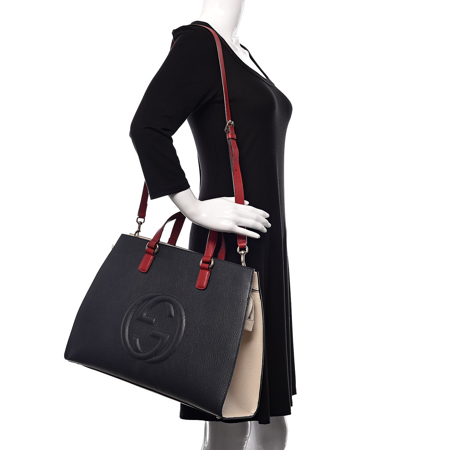 Gucci Dollar Calfskin Large Soho Top Handle Satchel Blue Hibiscus Red Mystic White 2 of 13