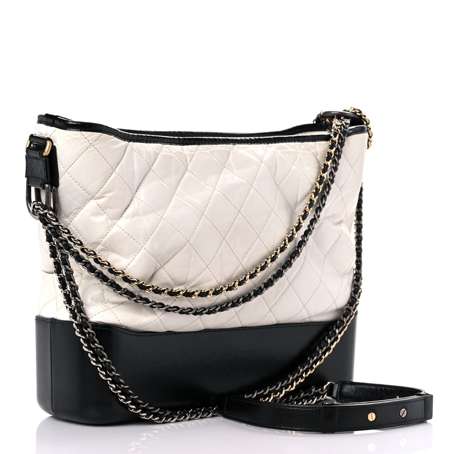 Aged Calfskin Quilted Large Gabrielle Hobo White Black