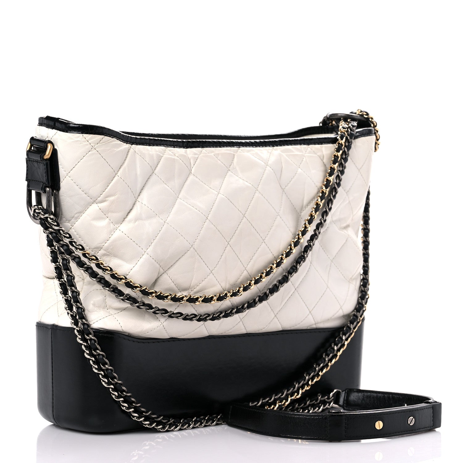 Chanel Aged Calfskin Quilted Large Gabrielle Hobo White Black 3 of 15