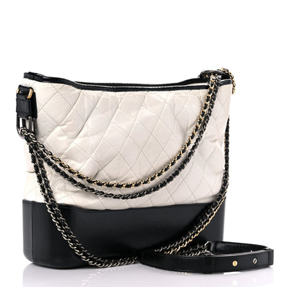 Chanel Aged Calfskin Quilted Large Gabrielle Hobo White Black 3 of 15