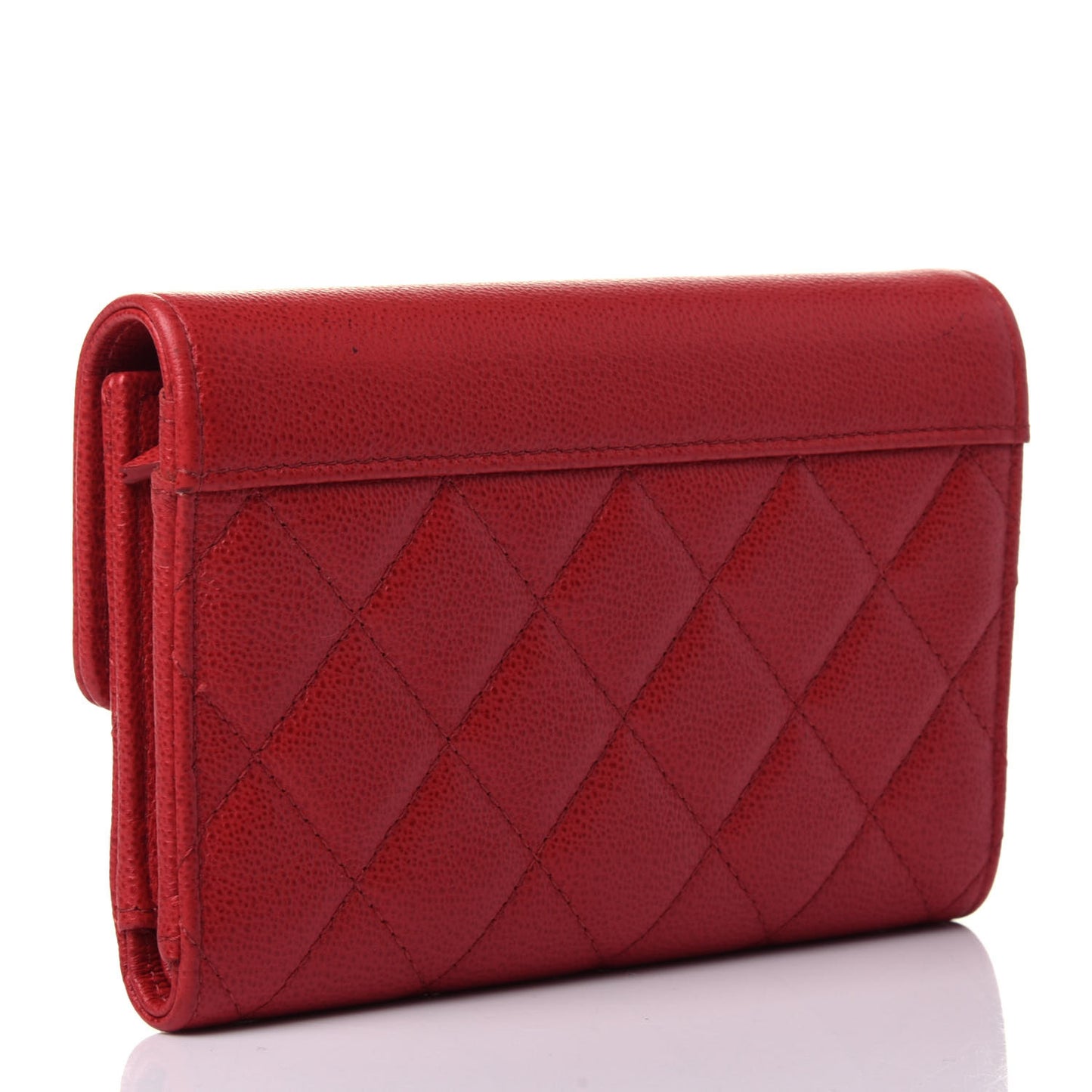 Grained Calfskin Quilted CC Box Flap Wallet Red